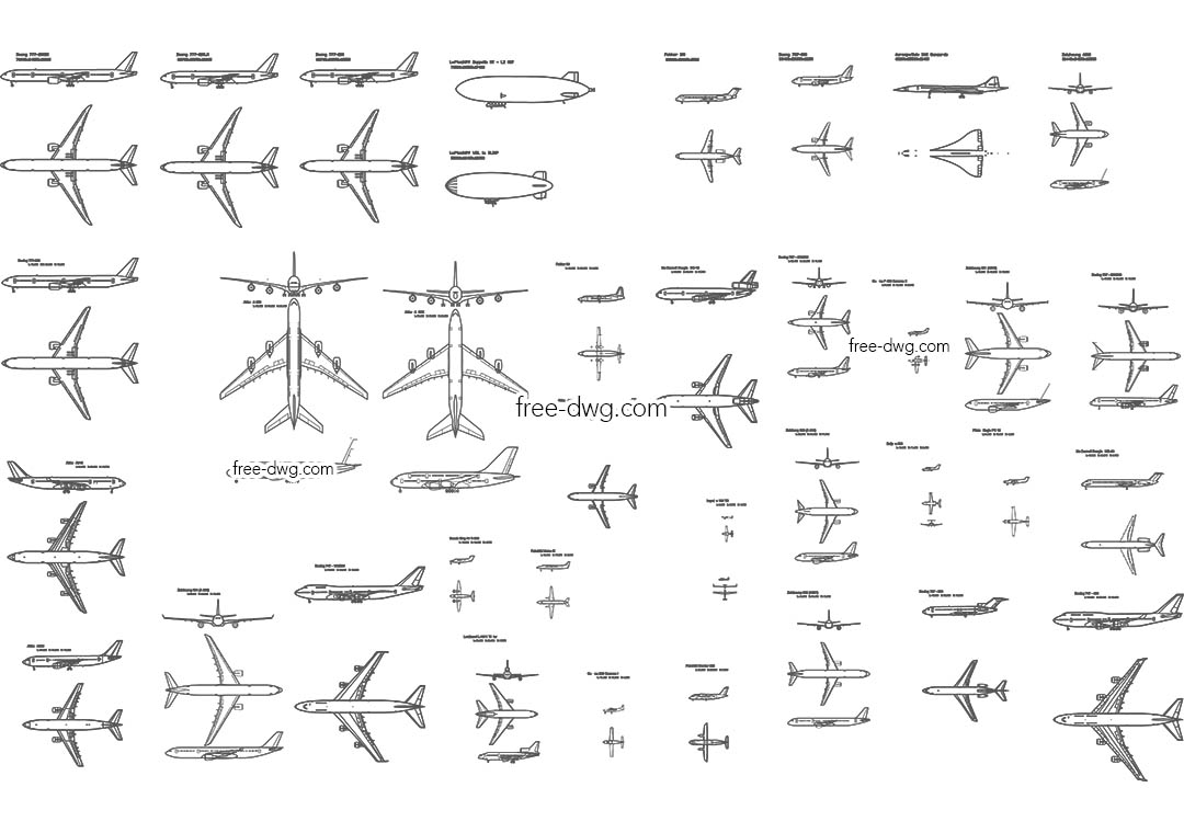 Библиотека самолетов - файл чертежа в формате DWG.