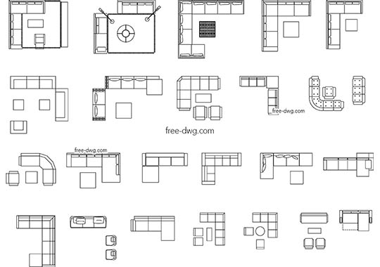 Блоки мебели для гостиной - файл чертежа в формате DWG.