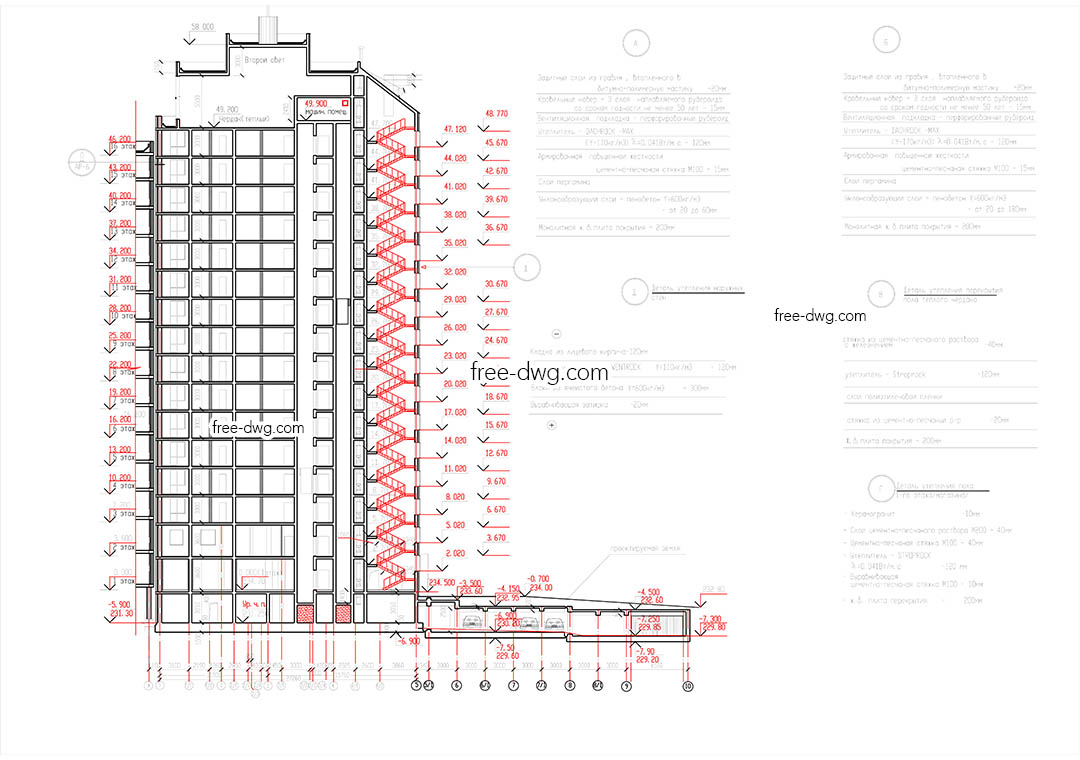 Разрез жилого комплекса - файл чертежа в формате DWG.