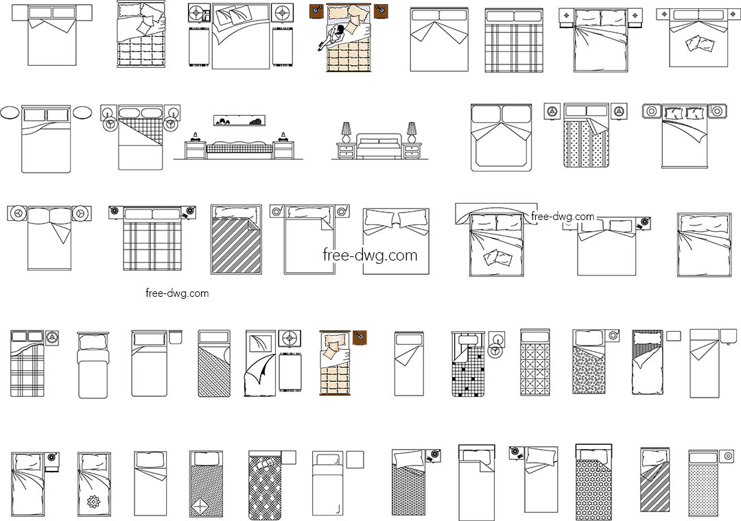 Кровати в плане - файл чертежа в формате DWG.