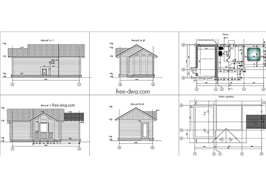 Деревянное каркасное здание сауны - файл чертежа в формате DWG.