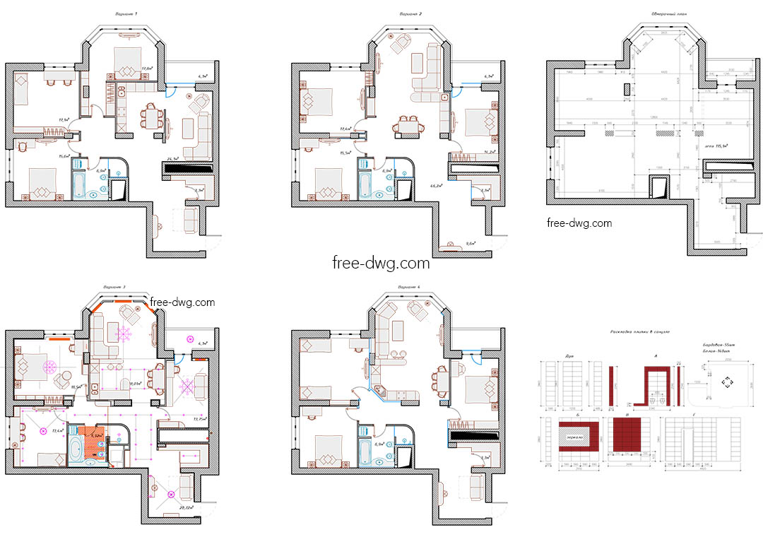 Дизайн проект интерьера квартиры - файл чертежа в формате DWG.