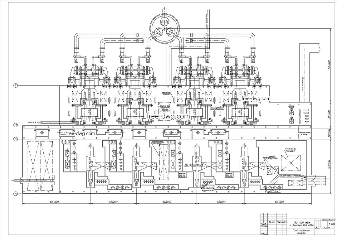 План ТЭЦ 1000 МВт - файл чертежа в формате DWG.