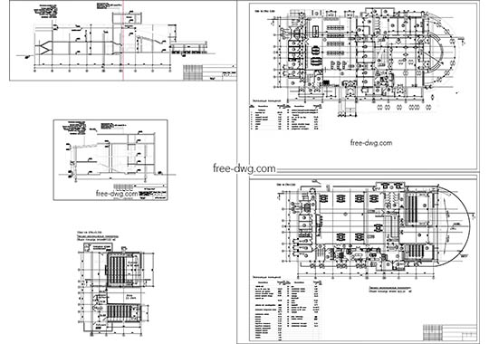 Планы и разрезы кинотеатра - файл чертежа в формате DWG.