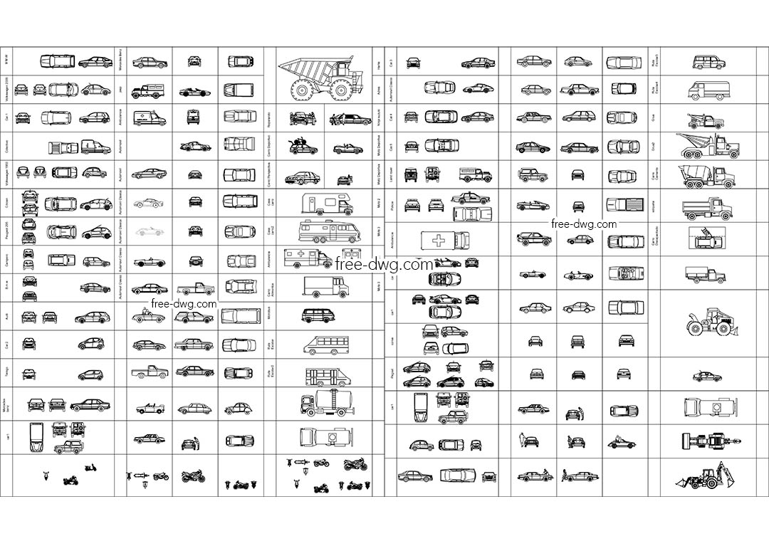 Библиотека автомобилей в Автокаде, в формате DWG скачать бесплатно