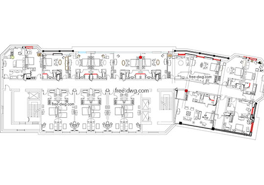 План типового этажа гостиницы - файл чертежа в формате DWG.