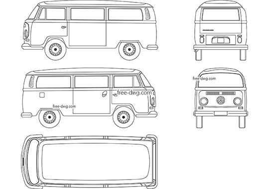 Volkswagen T2 - файл чертежа в формате DWG.
