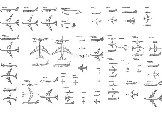 Библиотека самолетов - файл чертежа в формате DWG.