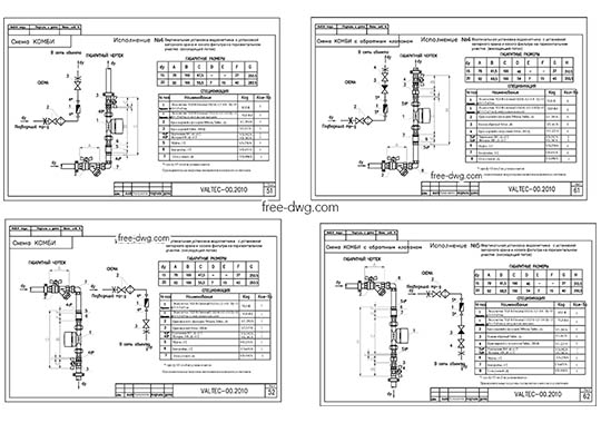 Типовые схемы узлов учета воды - файл чертежа в формате DWG.