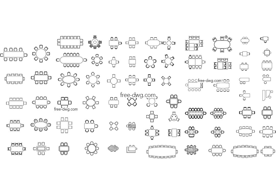 Столы обеденные в Автокаде, скачать бесплатно DWG файл, мебель, блоки