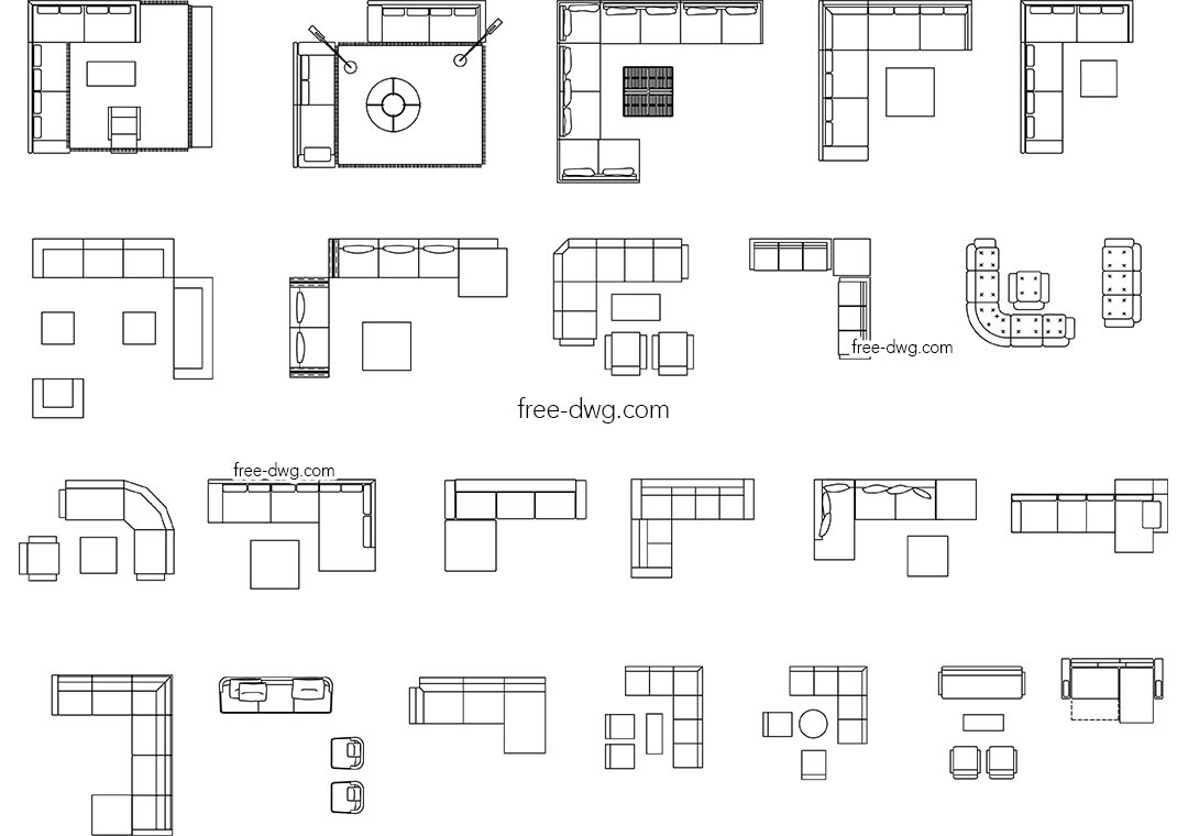 Блоки мебели для гостиной - файл чертежа в формате DWG.