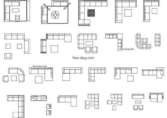 Блоки мебели для гостиной - бесплатный чертеж